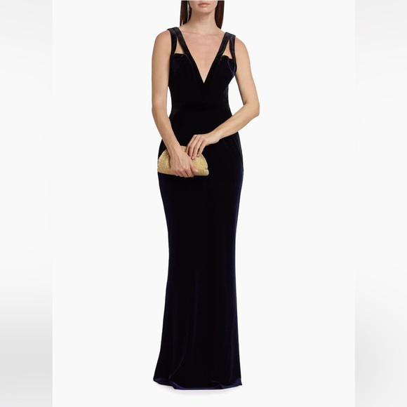 Marchesa Notte***Navy + Black Velvet Maxi Dress***Size 4 $895 CURRENT NWT - Picture 4 of 12